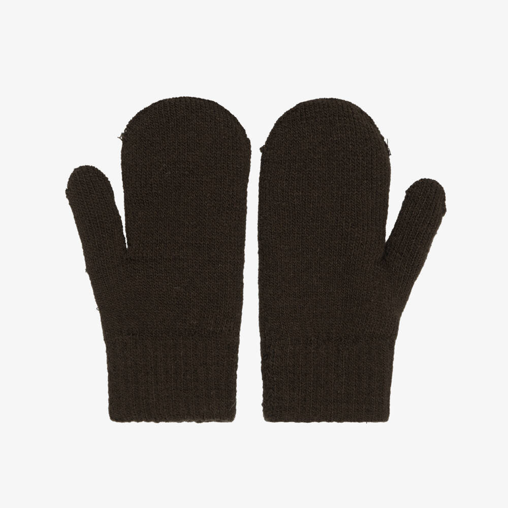 Molo-Boys Brown Knitted Teddy Bear Mittens | Childrensalon