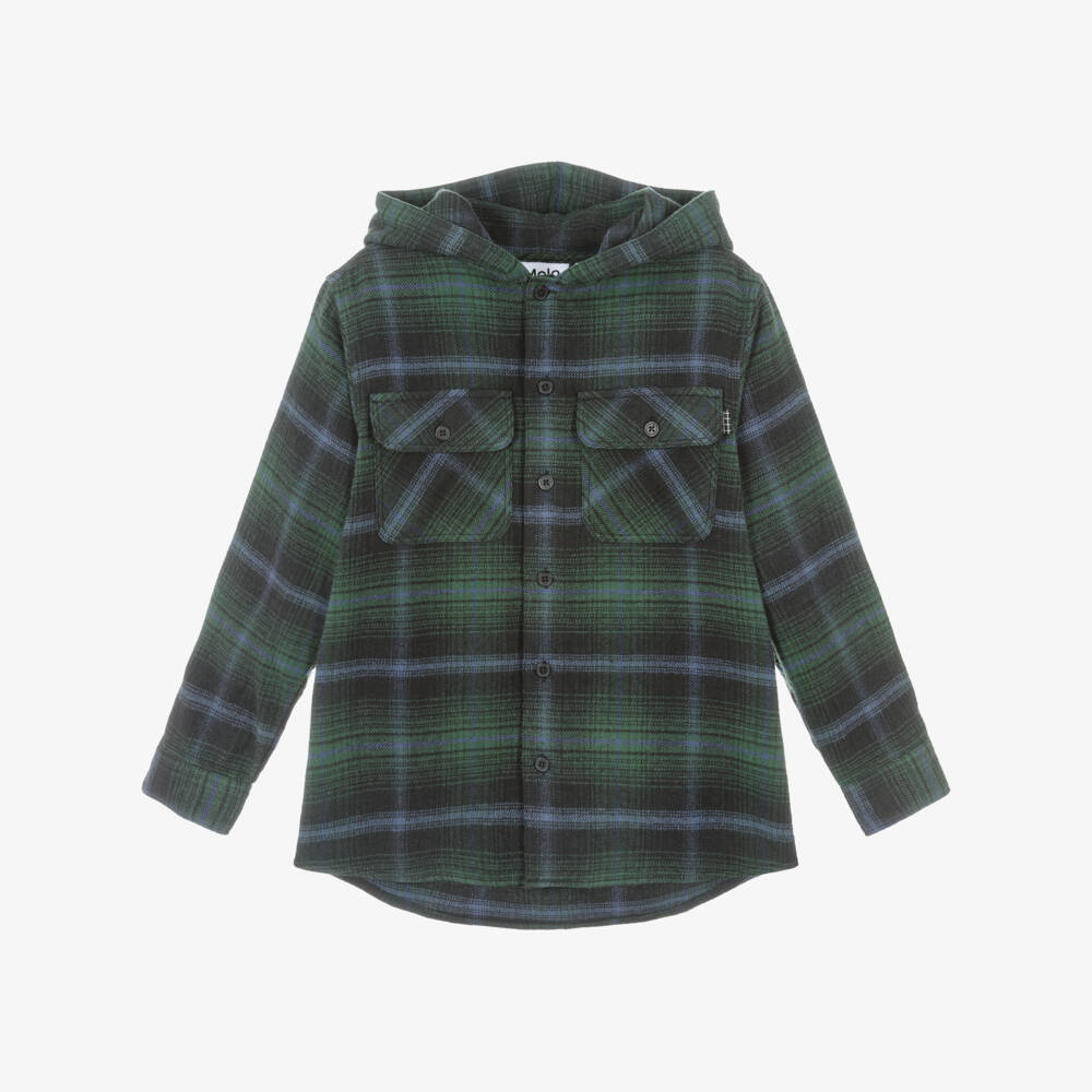 Molo-Boys Dark Green Cotton Checked Shirt | Childrensalon