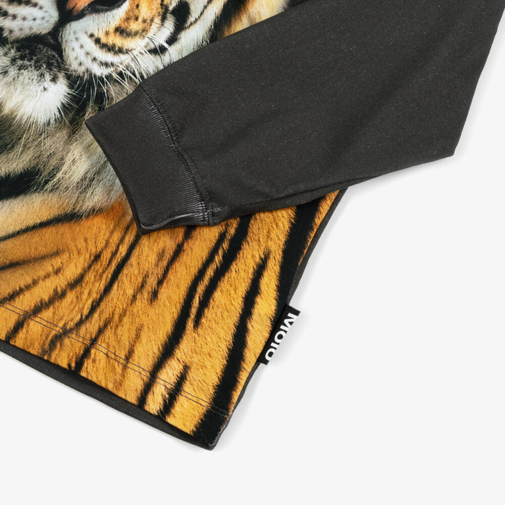 Molo-Boys Dark Grey Cotton Tiger Print Top | Childrensalon