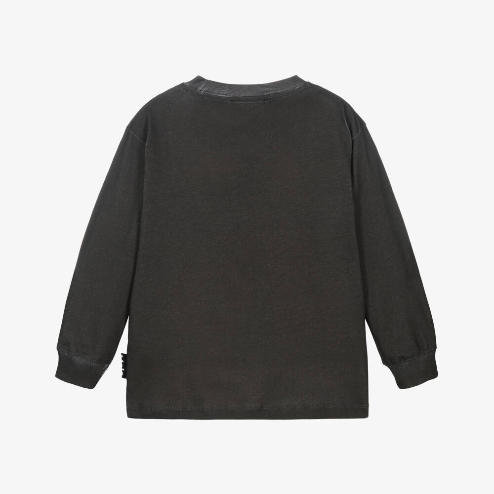 Molo-Boys Dark Grey Cotton Tiger Print Top | Childrensalon