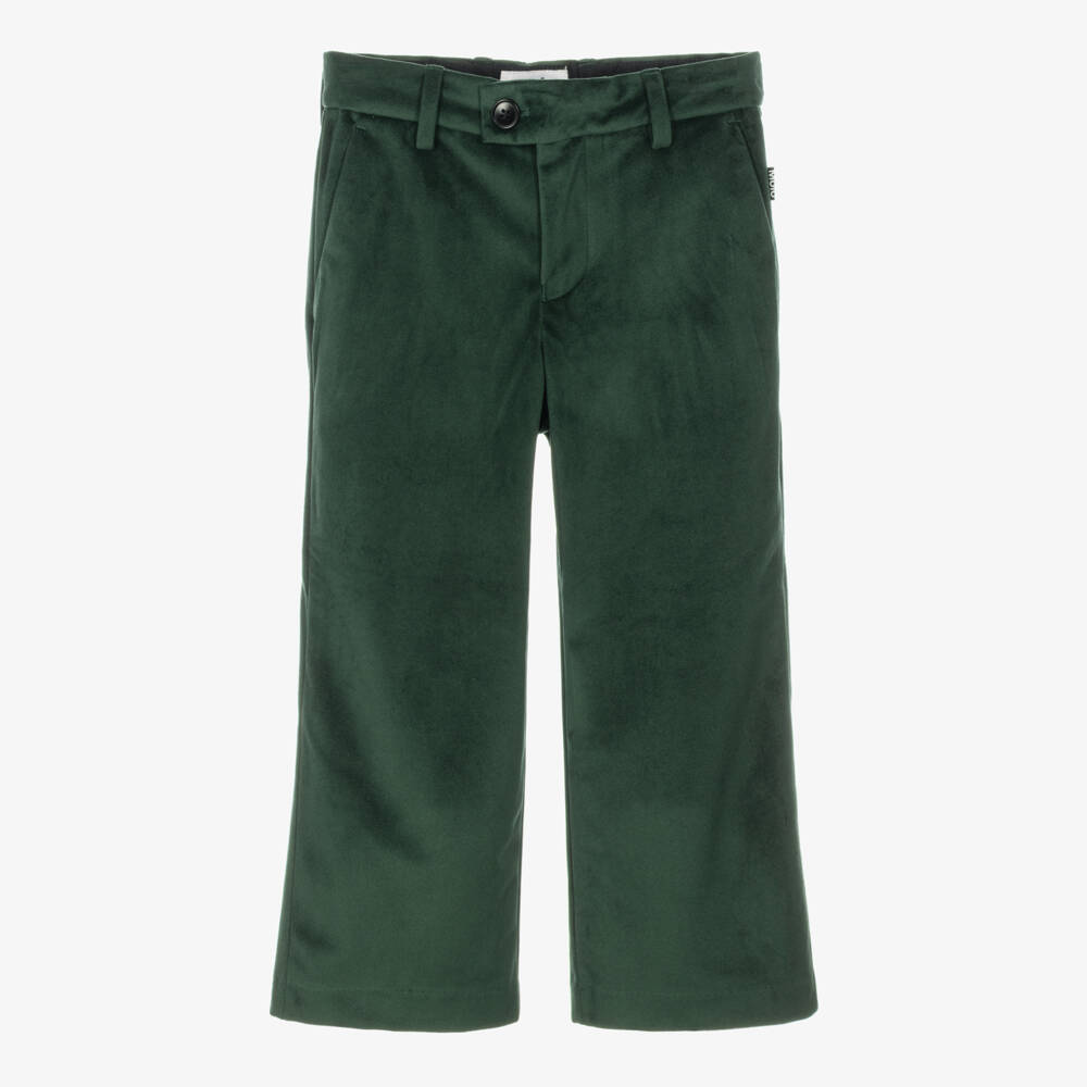 Molo-Boys Deep Green Velvet Trousers | Childrensalon