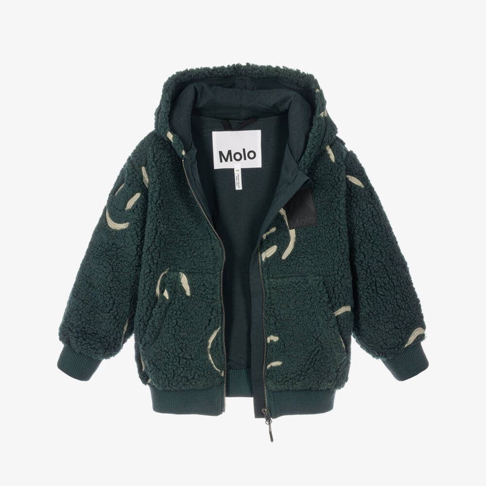 Molo-Boys Forest Green Hooded Fleece Jacket | Childrensalon