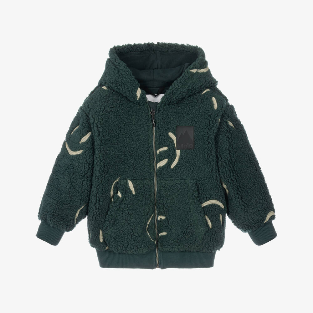 Molo-Boys Forest Green Hooded Fleece Jacket | Childrensalon