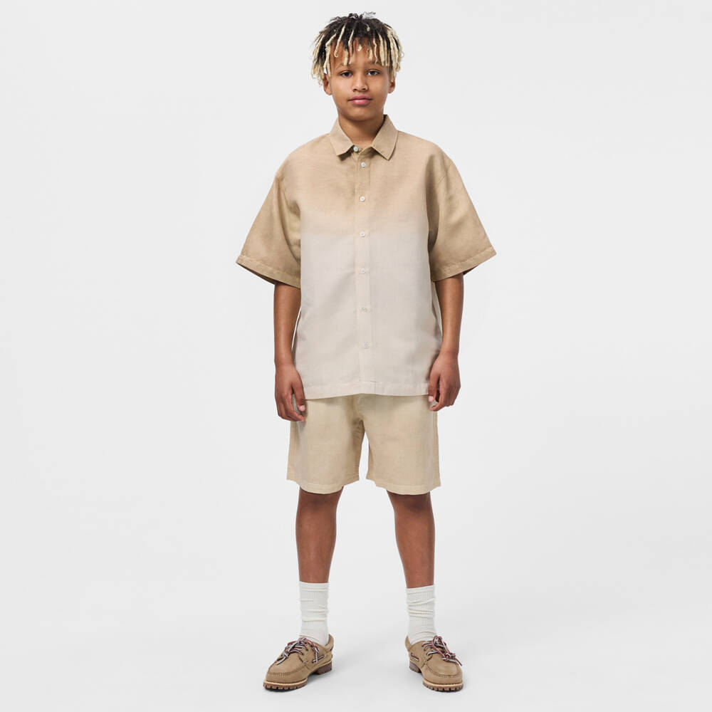 Molo-Boys Gradient Beige Linen & Cotton Shirt | Childrensalon