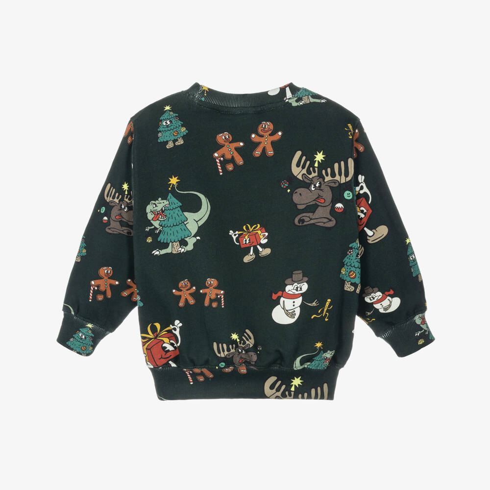 Molo-Boys Green Christmas Cartoon Sweatshirt | Childrensalon
