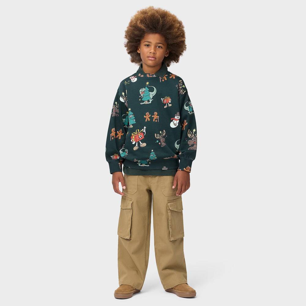 Molo-Boys Green Christmas Cartoon Sweatshirt | Childrensalon