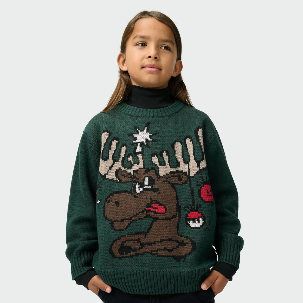 Molo-Boys Green Christmas Moose Sweater | Childrensalon
