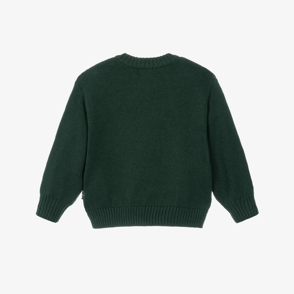 Molo-Boys Green Christmas Moose Sweater | Childrensalon