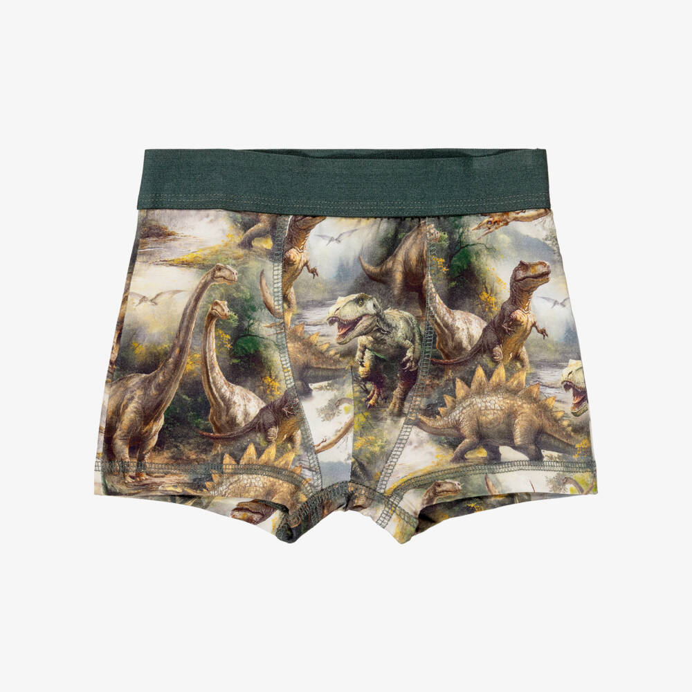 Molo-Boys Green Cotton Boxers with Dinosaur Print (2 Pack) | Childrensalon