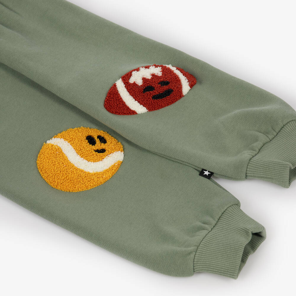 Molo-Boys Green Cotton Joggers with Sports Patches | Childrensalon