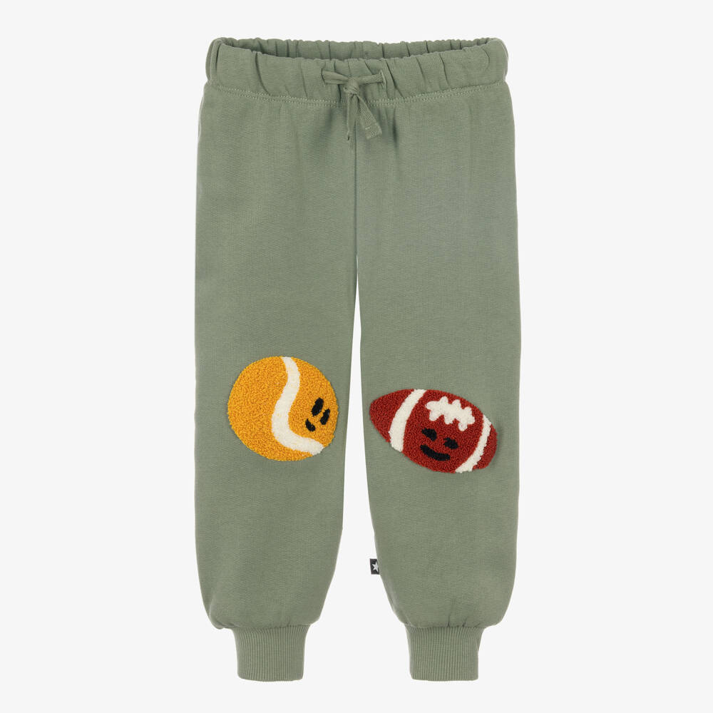 Molo-Boys Green Cotton Joggers with Sports Patches | Childrensalon