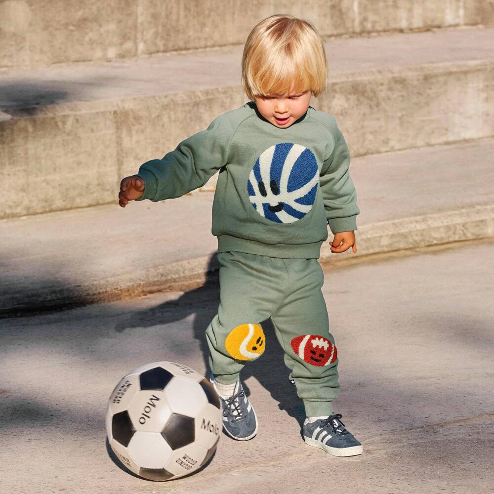 Molo-Boys Green Cotton Joggers with Sports Patches | Childrensalon