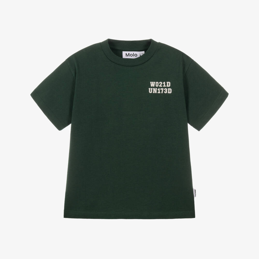 Molo-Boys Green Cotton T-Shirt with Football Graphic | Childrensalon