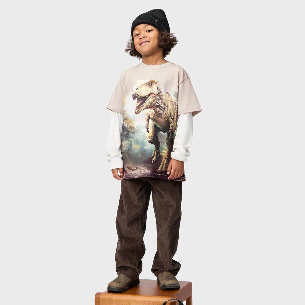Molo-Boys Green Cotton T-Shirt with T-Rex Dinosaur | Childrensalon