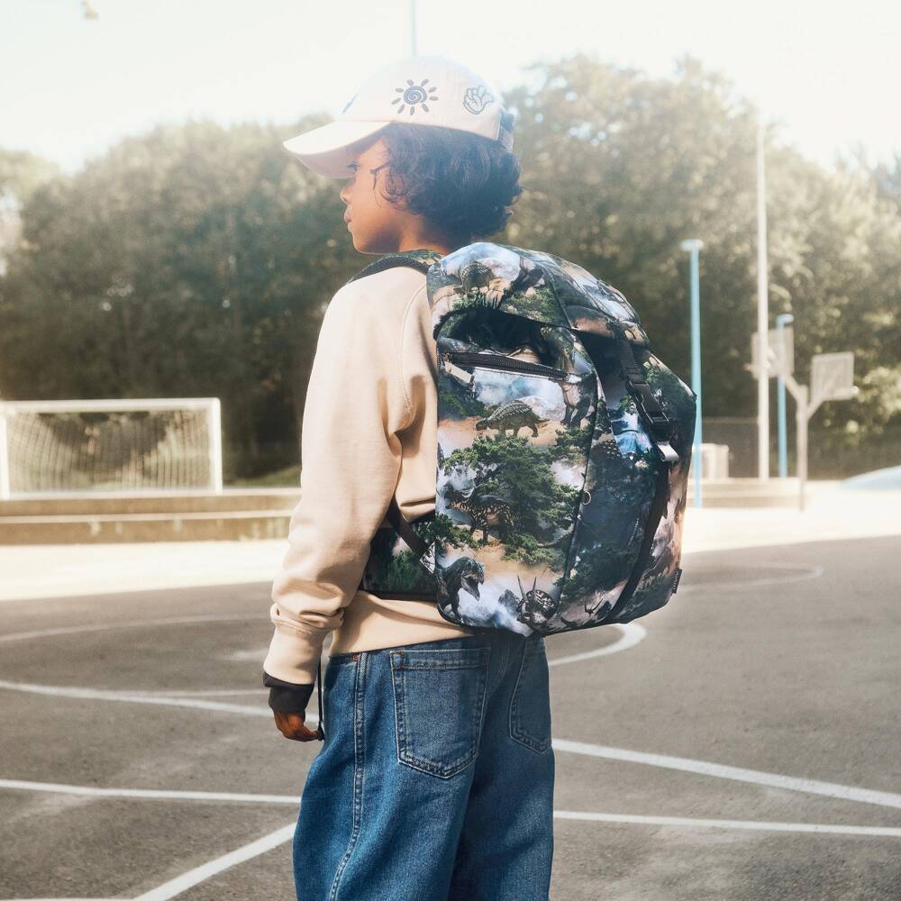 Molo-Boys Green Dinosaur Drawstring Backpack (42cm) | Childrensalon