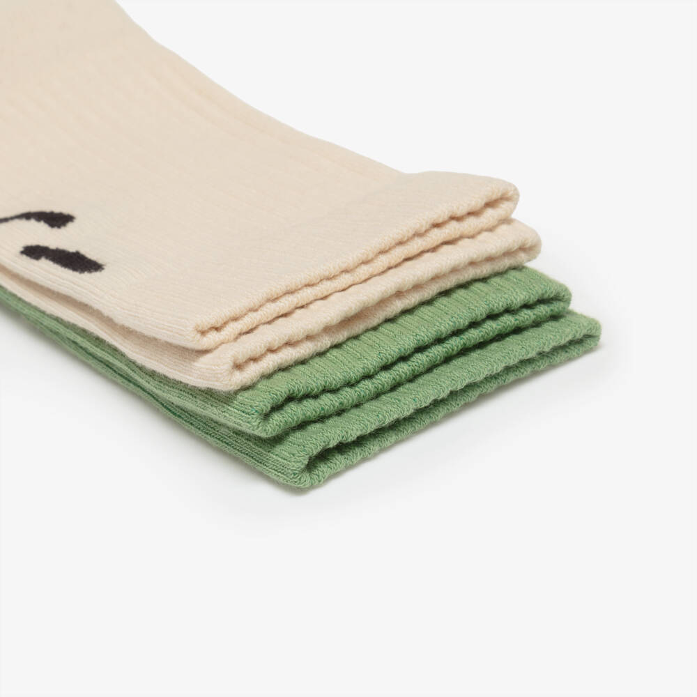 Molo-Носки зелено-кремовые из хлопка со смайлами для мальчиков (2пары) | Childrensalon