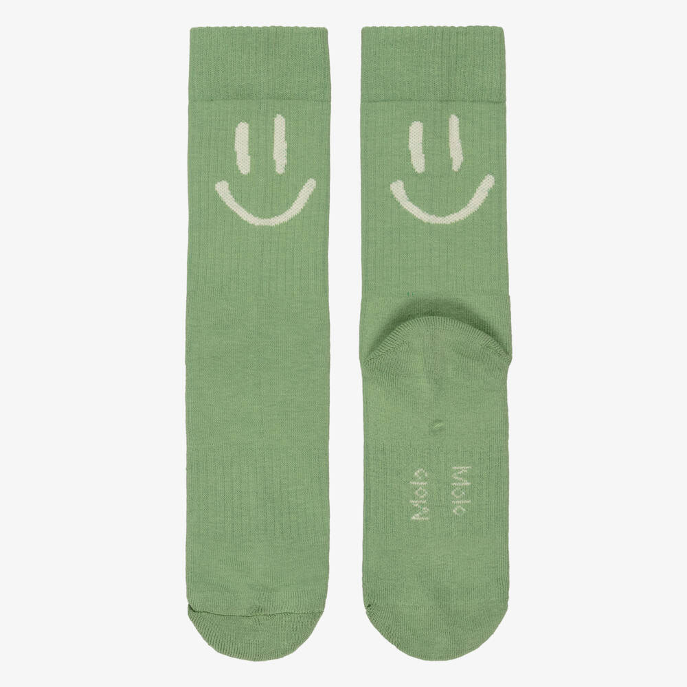 Molo-Носки зелено-кремовые из хлопка со смайлами для мальчиков (2пары) | Childrensalon