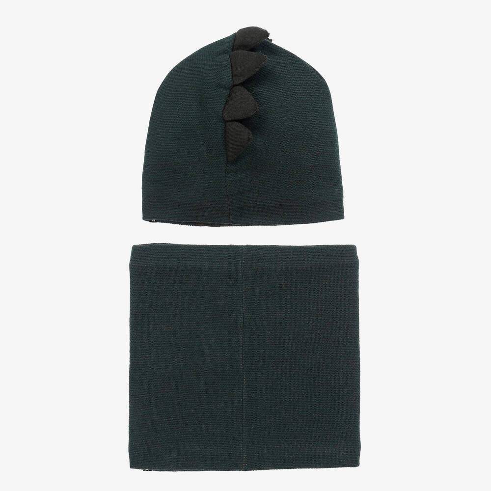 Molo-Boys Green Knit Dinosaur Hat & Snood Set | Childrensalon