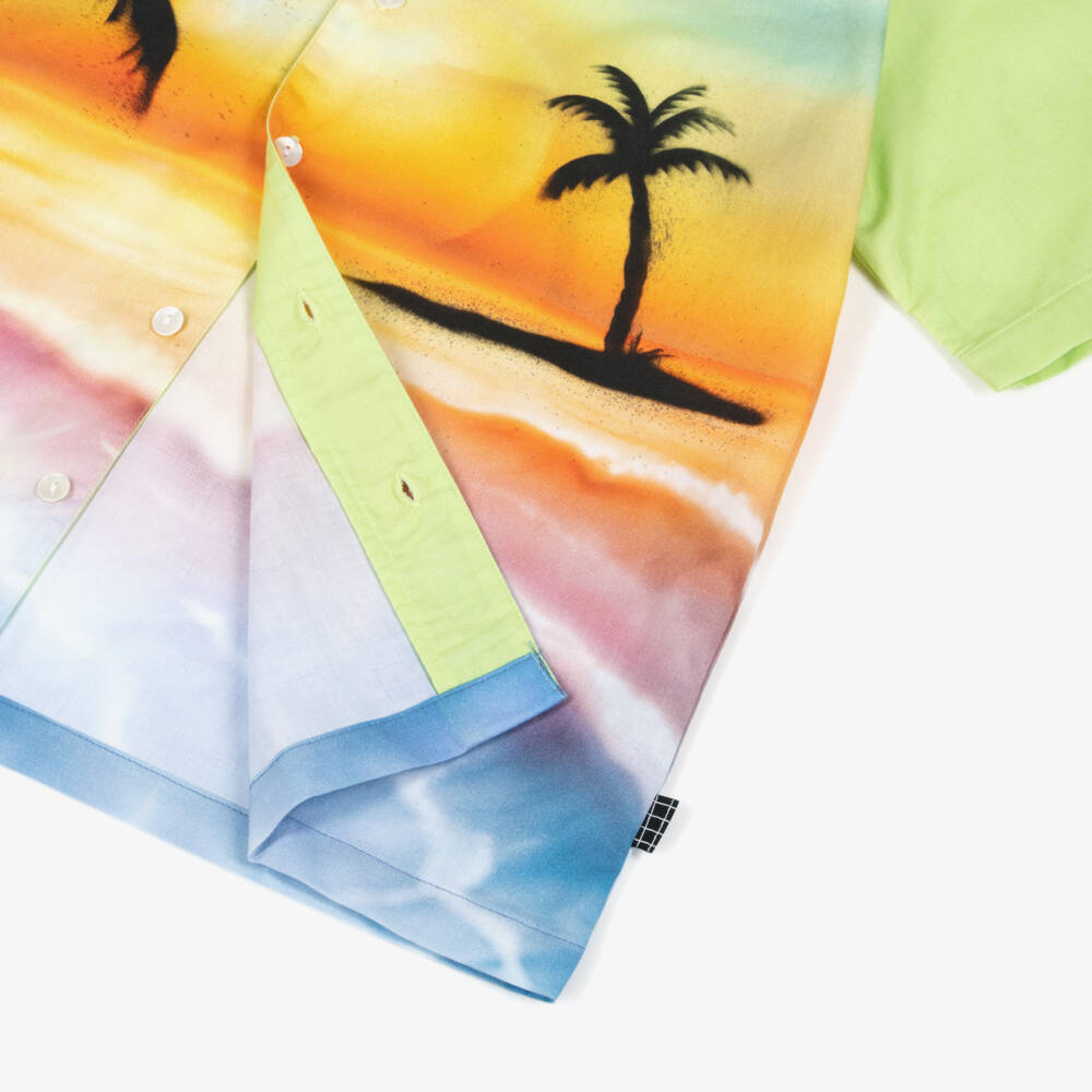 Molo-Boys Green Organic Cotton Palm Tree Print Shirt | Childrensalon