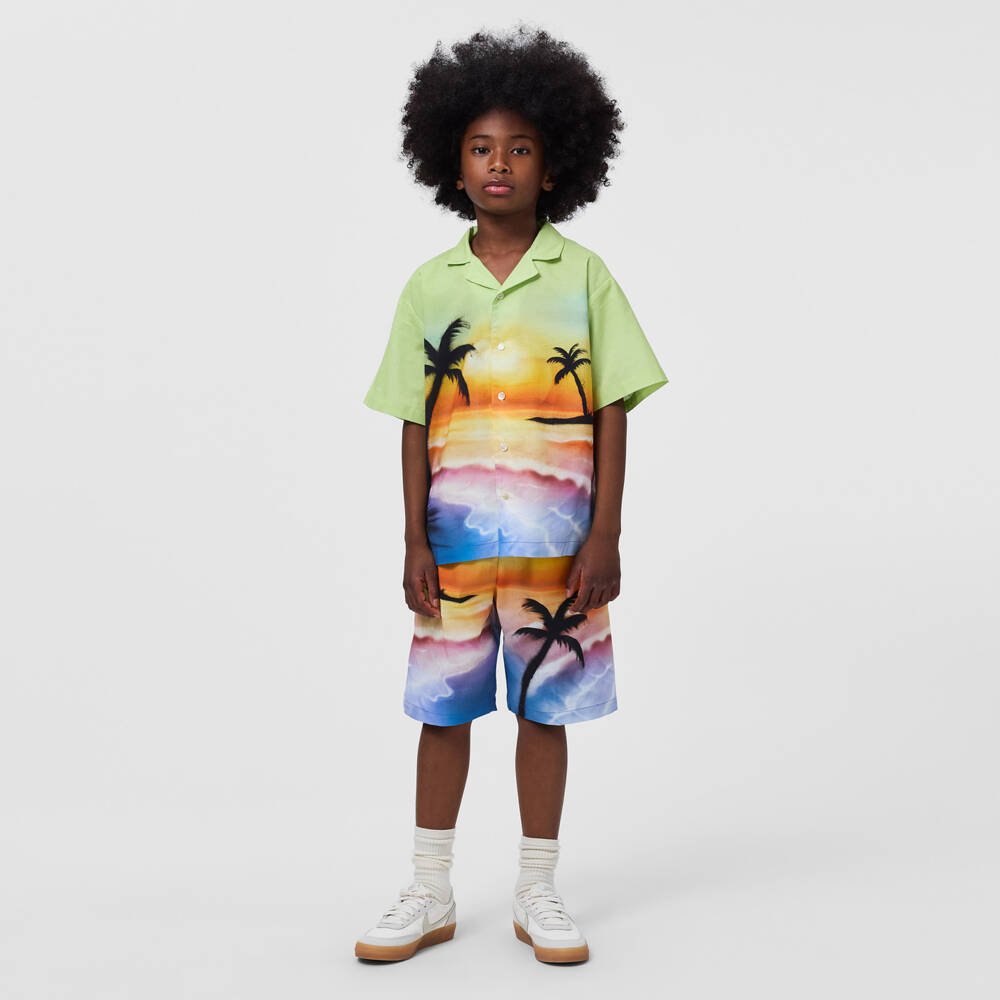 Molo-Boys Green Organic Cotton Palm Tree Print Shirt | Childrensalon