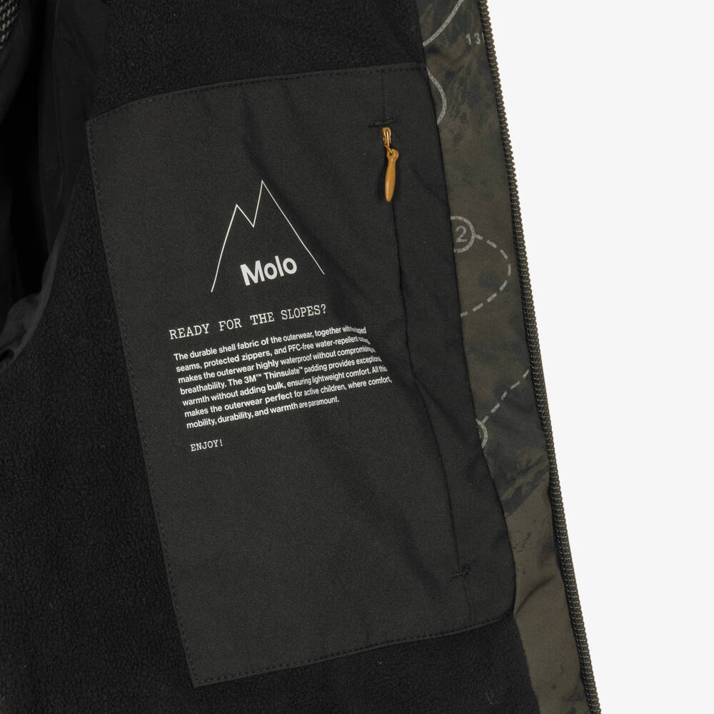 Molo-Boys Green Reflective Slope Print Technical Ski Jacket | Childrensalon