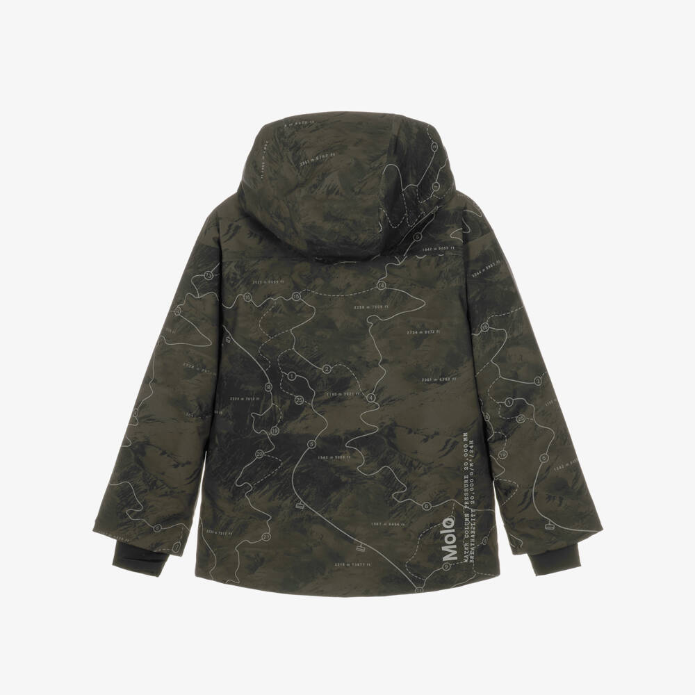 Molo-Boys Green Reflective Slope Print Technical Ski Jacket | Childrensalon