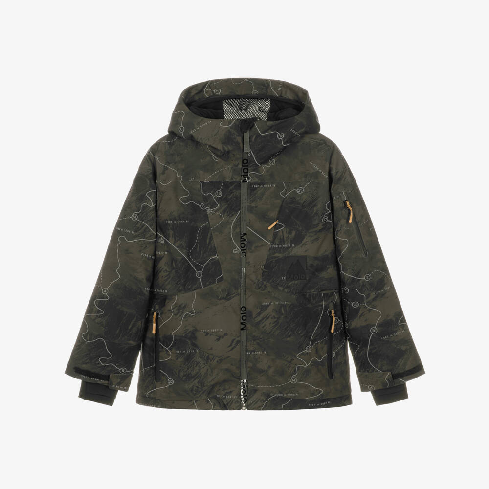 Molo-Boys Green Reflective Slope Print Technical Ski Jacket | Childrensalon