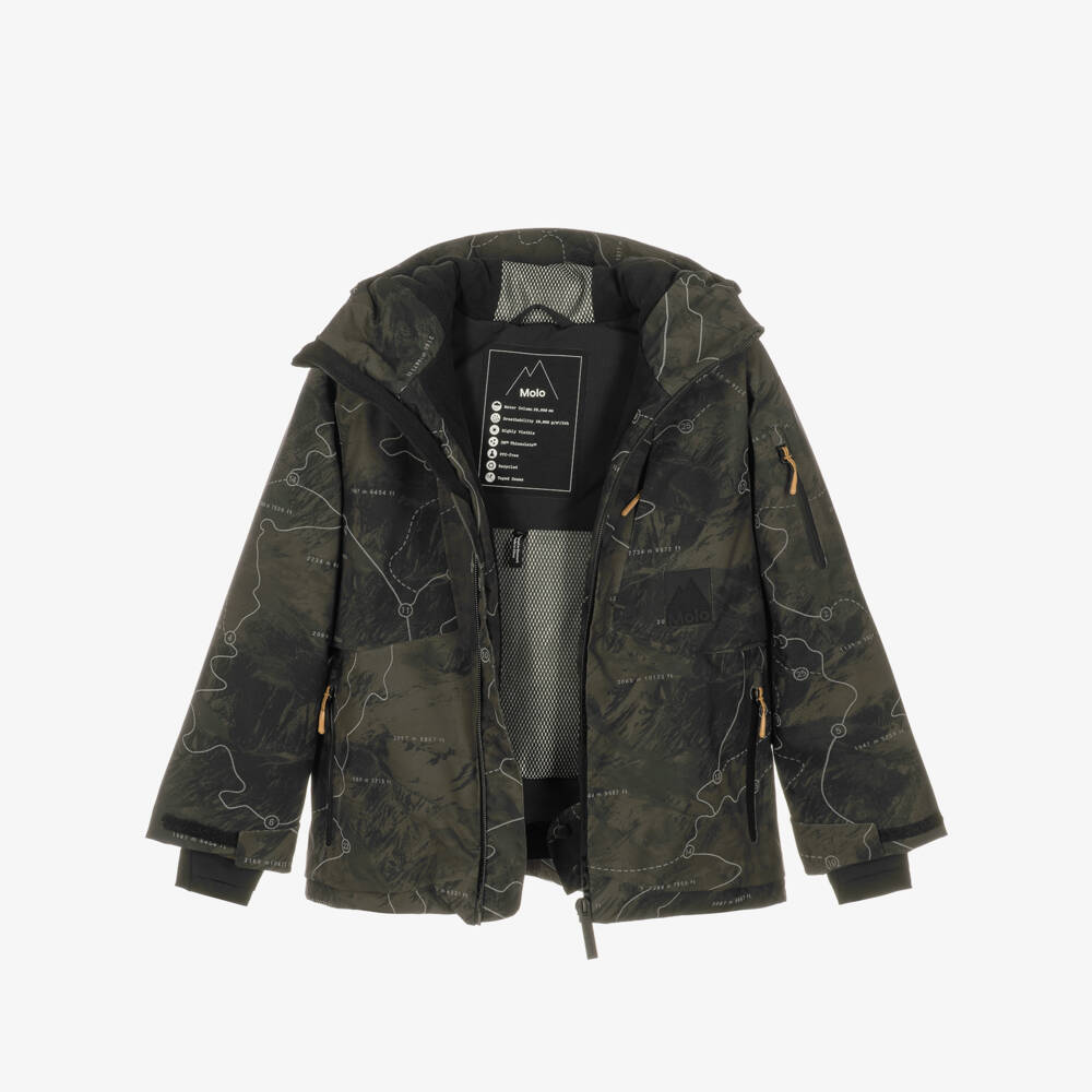 Molo-Boys Green Reflective Slope Print Technical Ski Jacket | Childrensalon