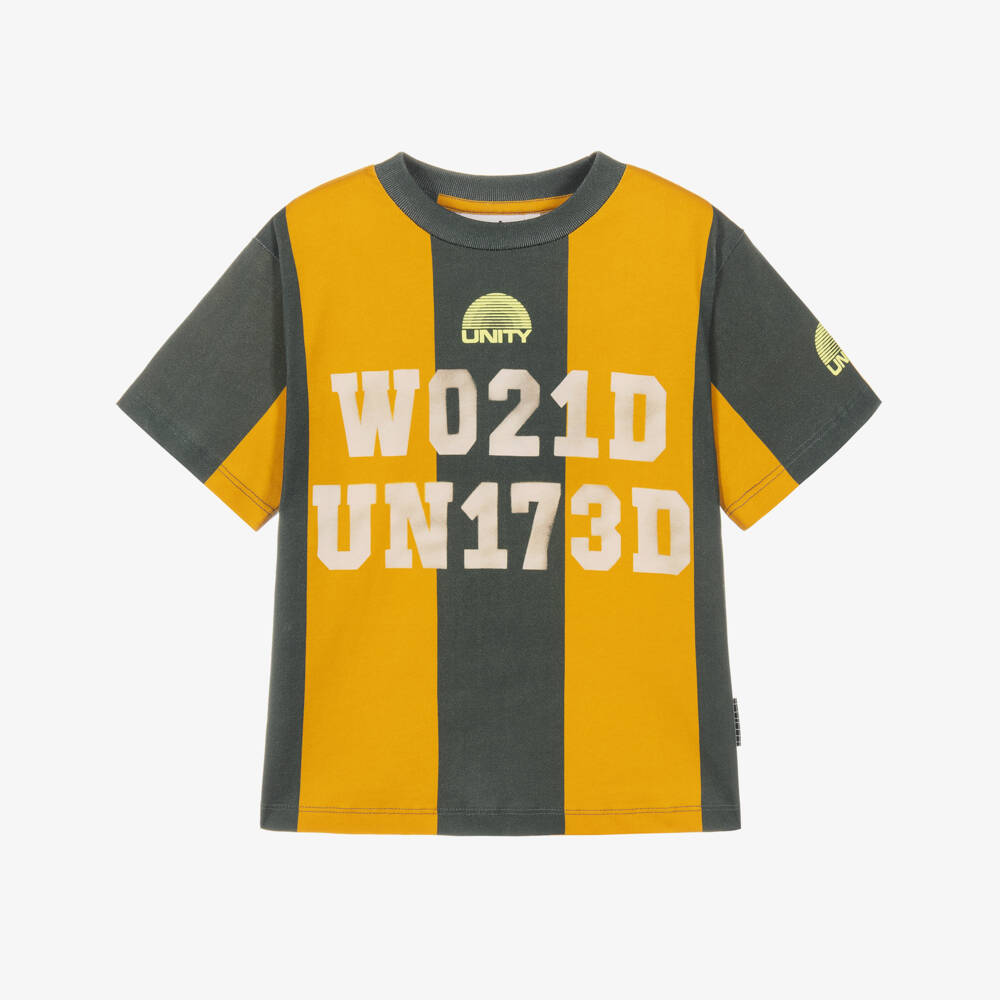 Molo-Boys Green & Yellow World United Striped T-Shirt | Childrensalon