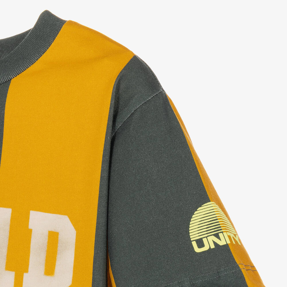 Molo-Boys Green & Yellow World United Striped T-Shirt | Childrensalon