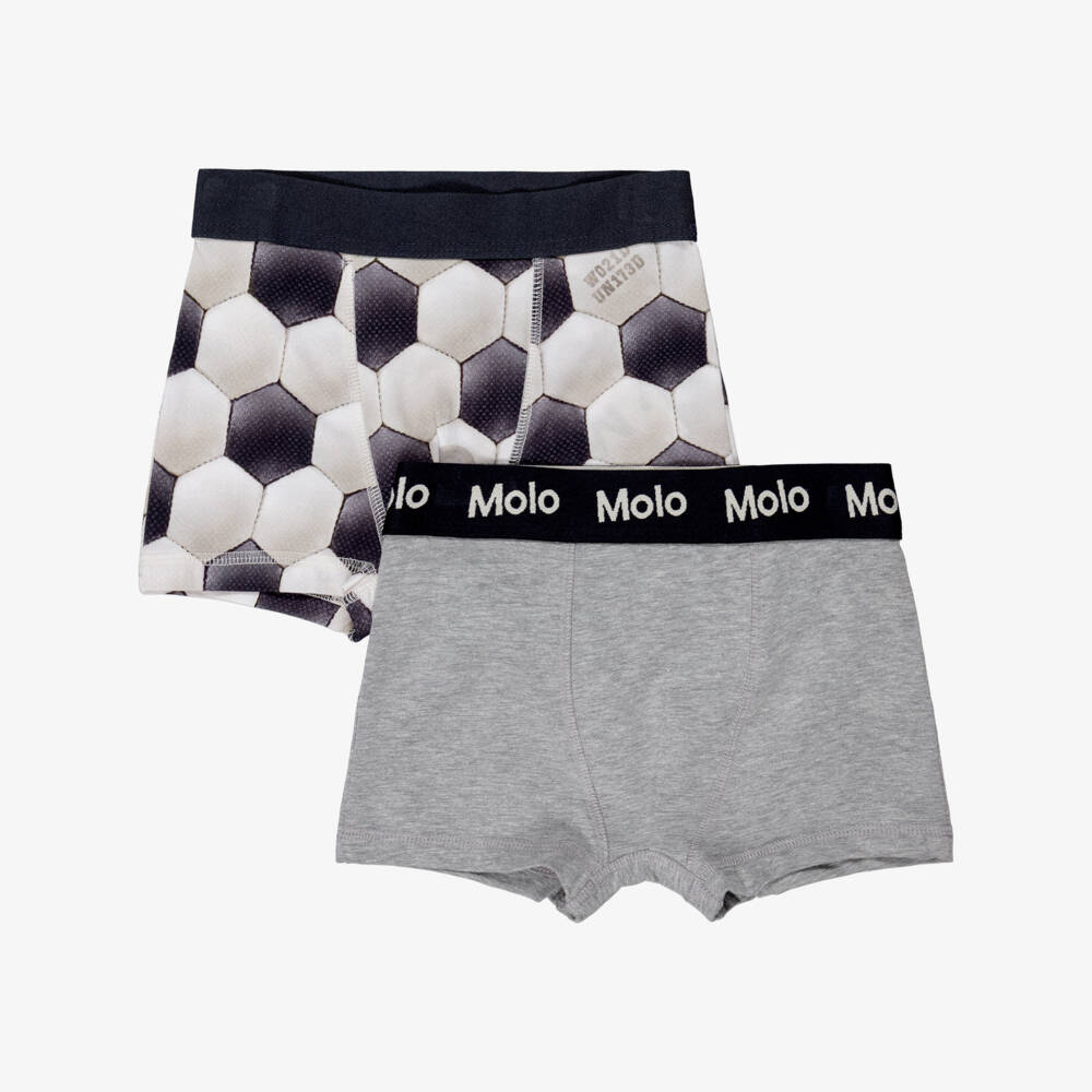 Molo-Boys Grey Cotton Boxers with Football Print (2 Pack) | Childrensalon