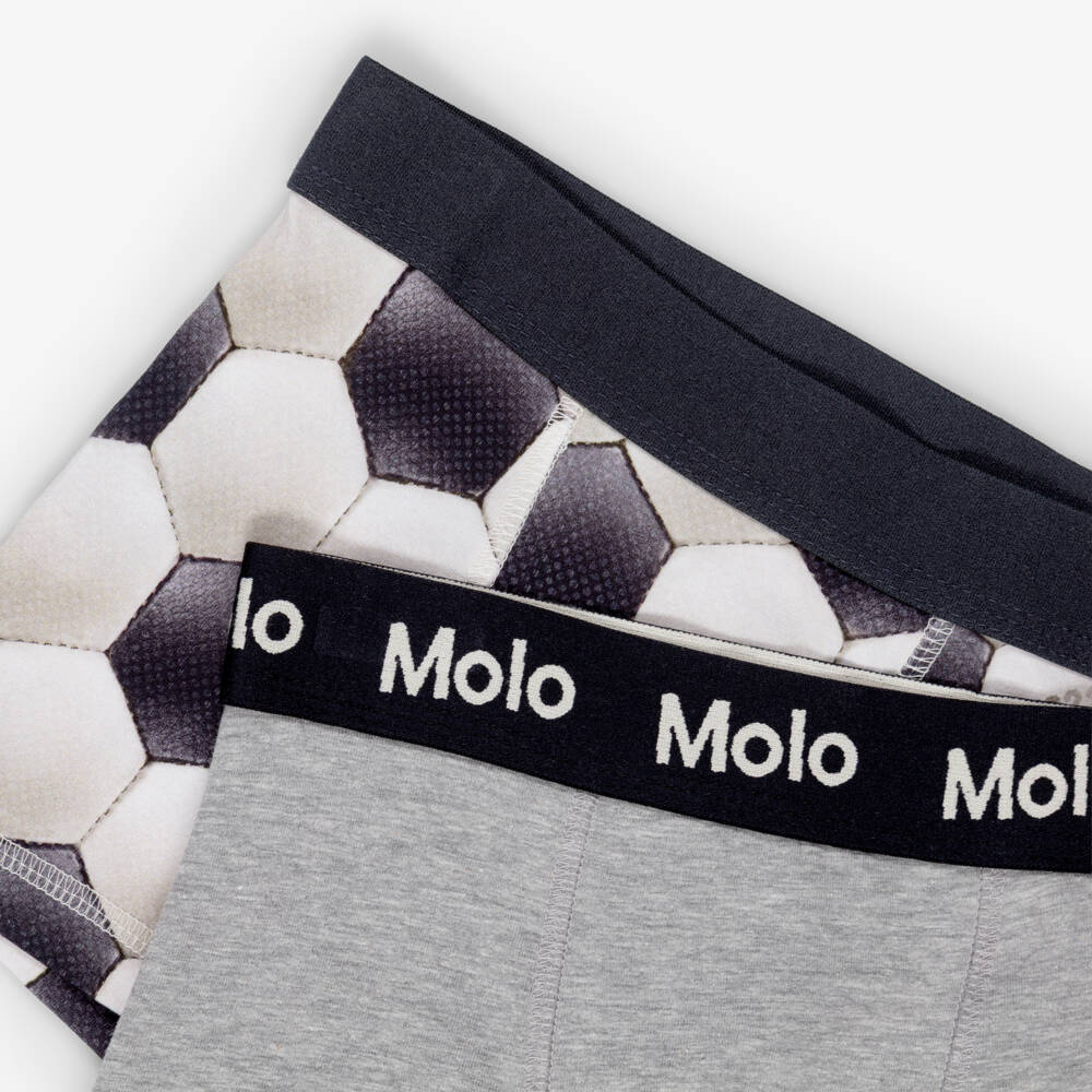 Molo-Boys Grey Cotton Boxers with Football Print (2 Pack) | Childrensalon