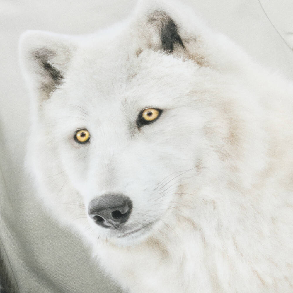 Molo-Boys Grey Cotton Long Sleeve Wolves Print Top | Childrensalon