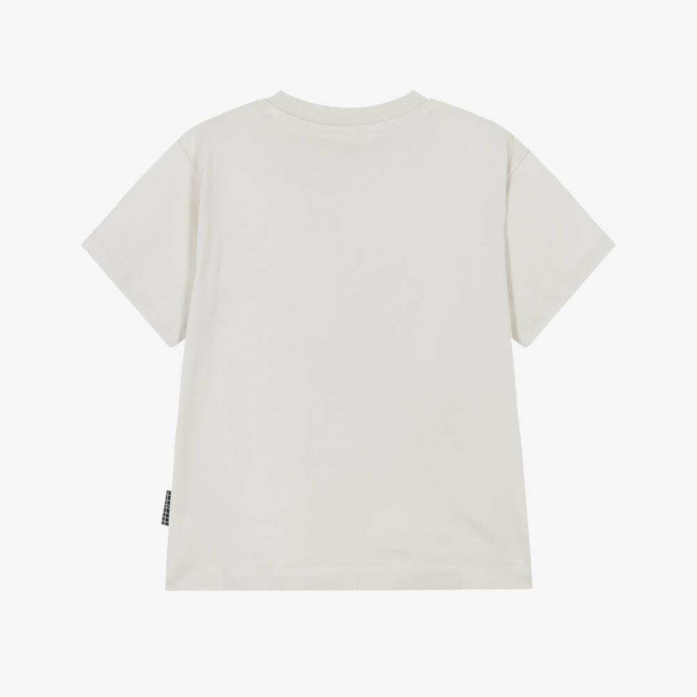 Molo-Boys Grey Cotton T-Shirt with Smiling Face Graphic | Childrensalon