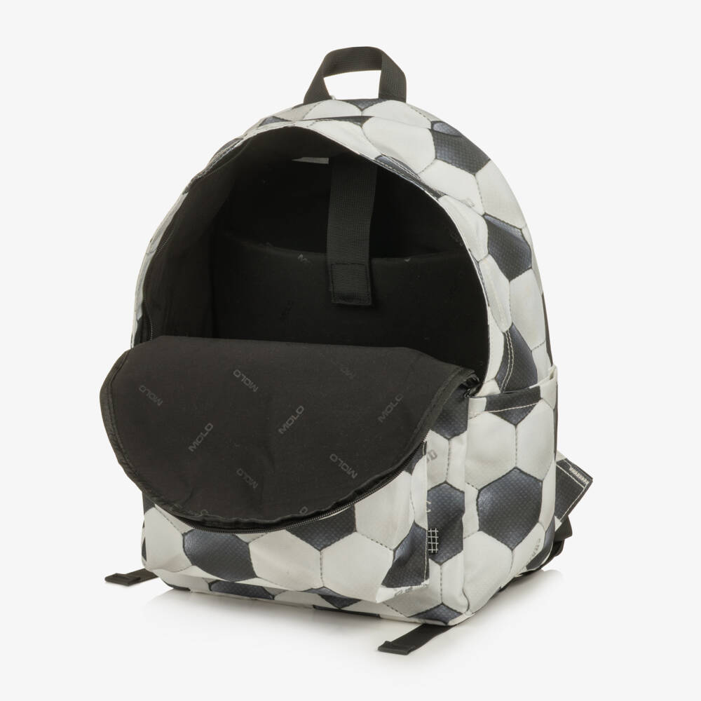 Molo-Boys Grey Football Print Backpack (41cm) | Childrensalon