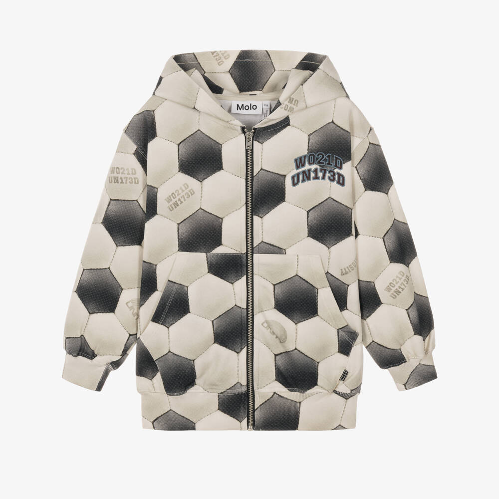 Molo-Boys Grey Football Print Hoodie | Childrensalon