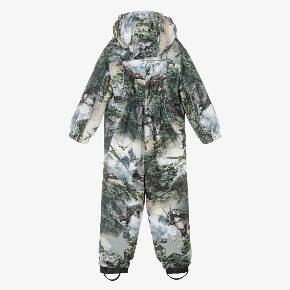 Molo-Boys Grey & Green Dinosaur Print Snowsuit | Childrensalon