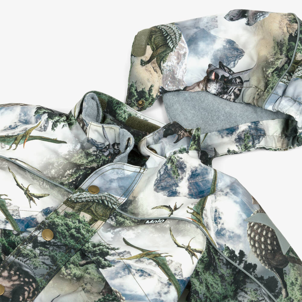 Molo-Boys Grey & Green Dinosaur Print Snowsuit | Childrensalon