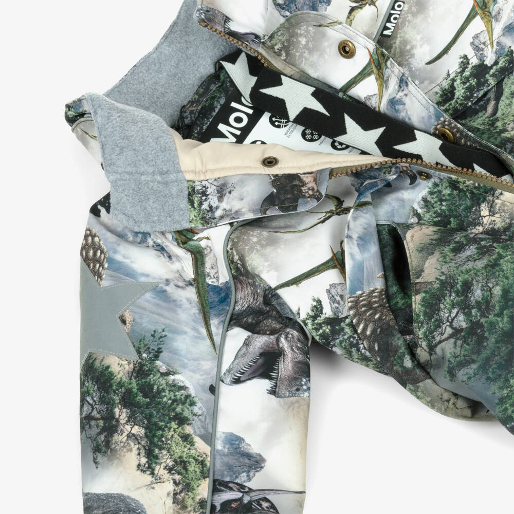 Molo-Boys Grey & Green Dinosaur Print Snowsuit | Childrensalon
