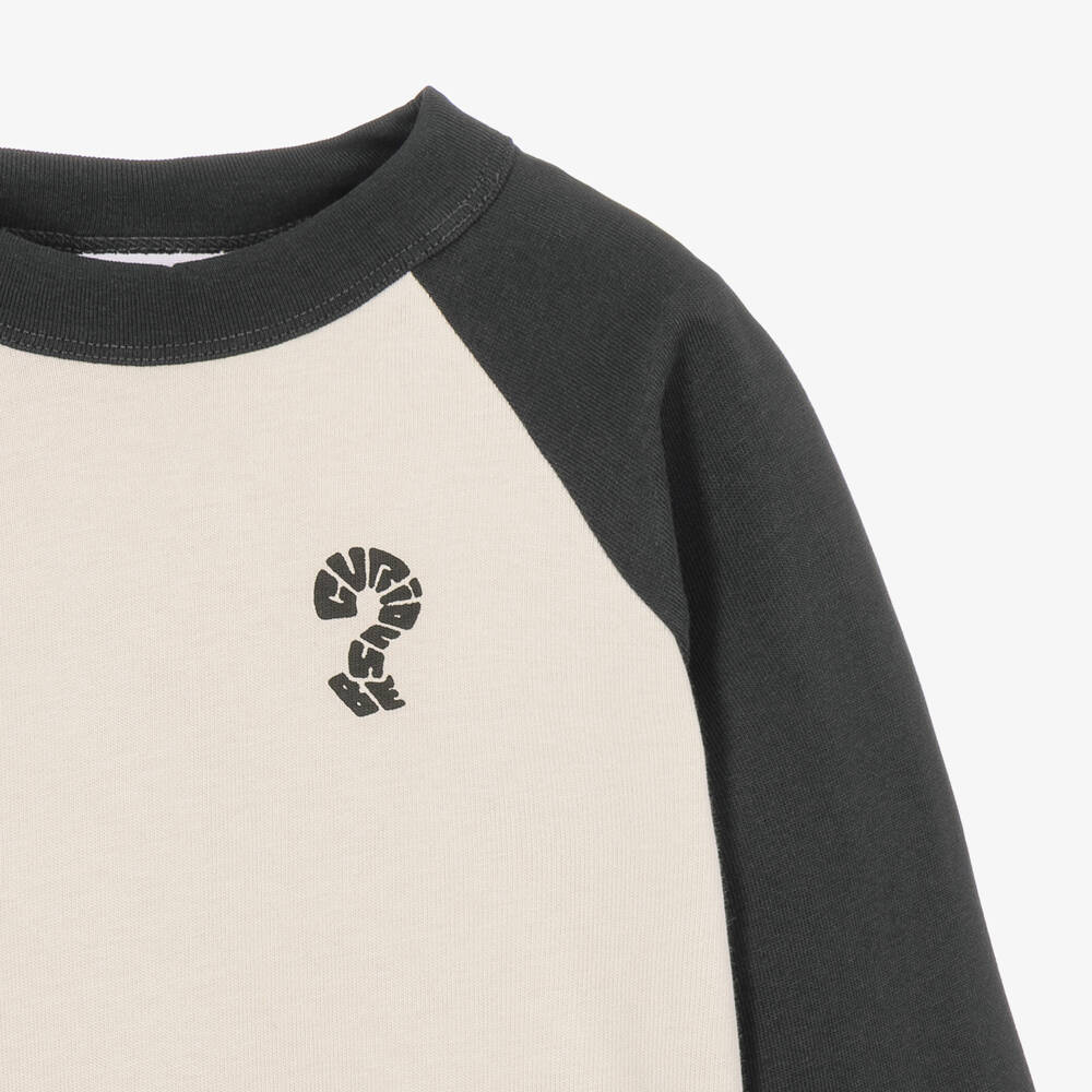 Molo-Boys Grey Organic Cotton Top with Raglan Sleeves | Childrensalon