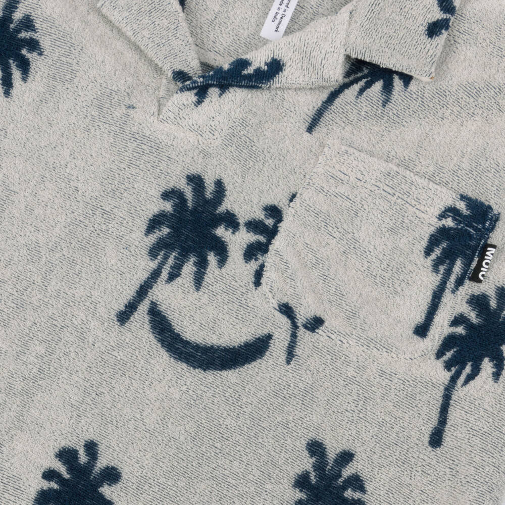 Molo-Boys Grey Palm Tree Cotton Towelling Polo Shirt | Childrensalon