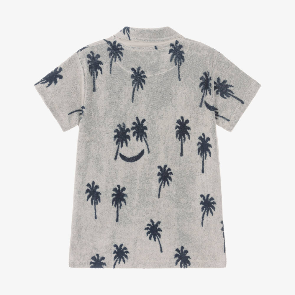 Molo-Boys Grey Palm Tree Cotton Towelling Polo Shirt | Childrensalon