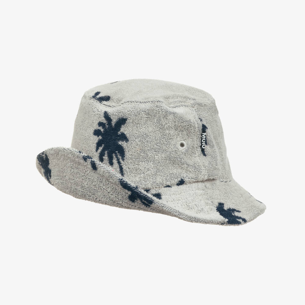 Molo-Boys Grey Palm Tree Towelling Bucket Hat | Childrensalon
