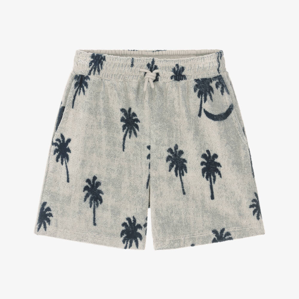 Molo-Boys Grey Palm Tree Towelling Drawstring Shorts | Childrensalon