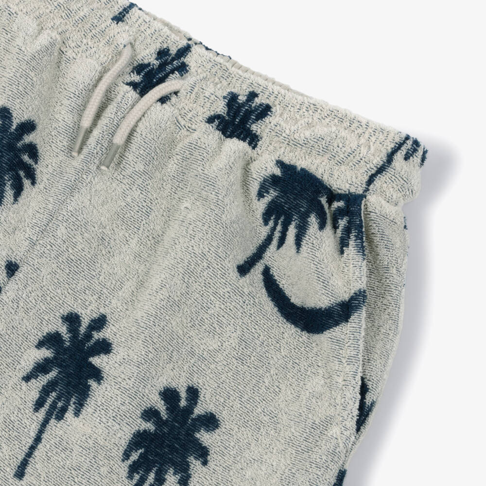 Molo-Boys Grey Palm Tree Towelling Drawstring Shorts | Childrensalon