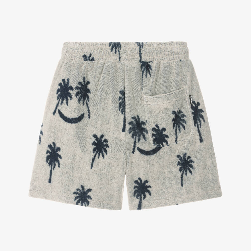 Molo-Boys Grey Palm Tree Towelling Drawstring Shorts | Childrensalon