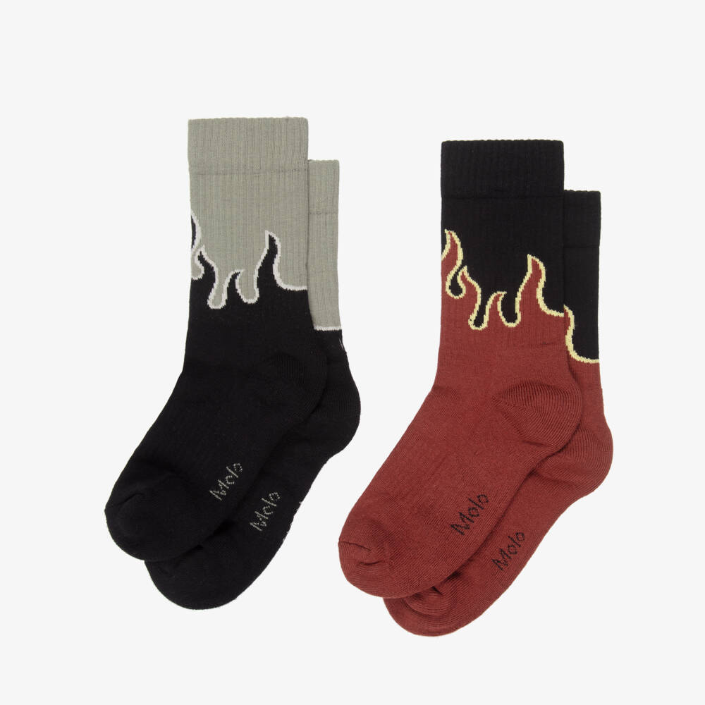 Molo-Boys Grey & Red Flame Cotton Socks (2 Pack) | Childrensalon