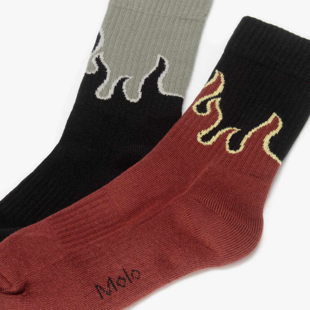 Molo-Boys Grey & Red Flame Cotton Socks (2 Pack) | Childrensalon