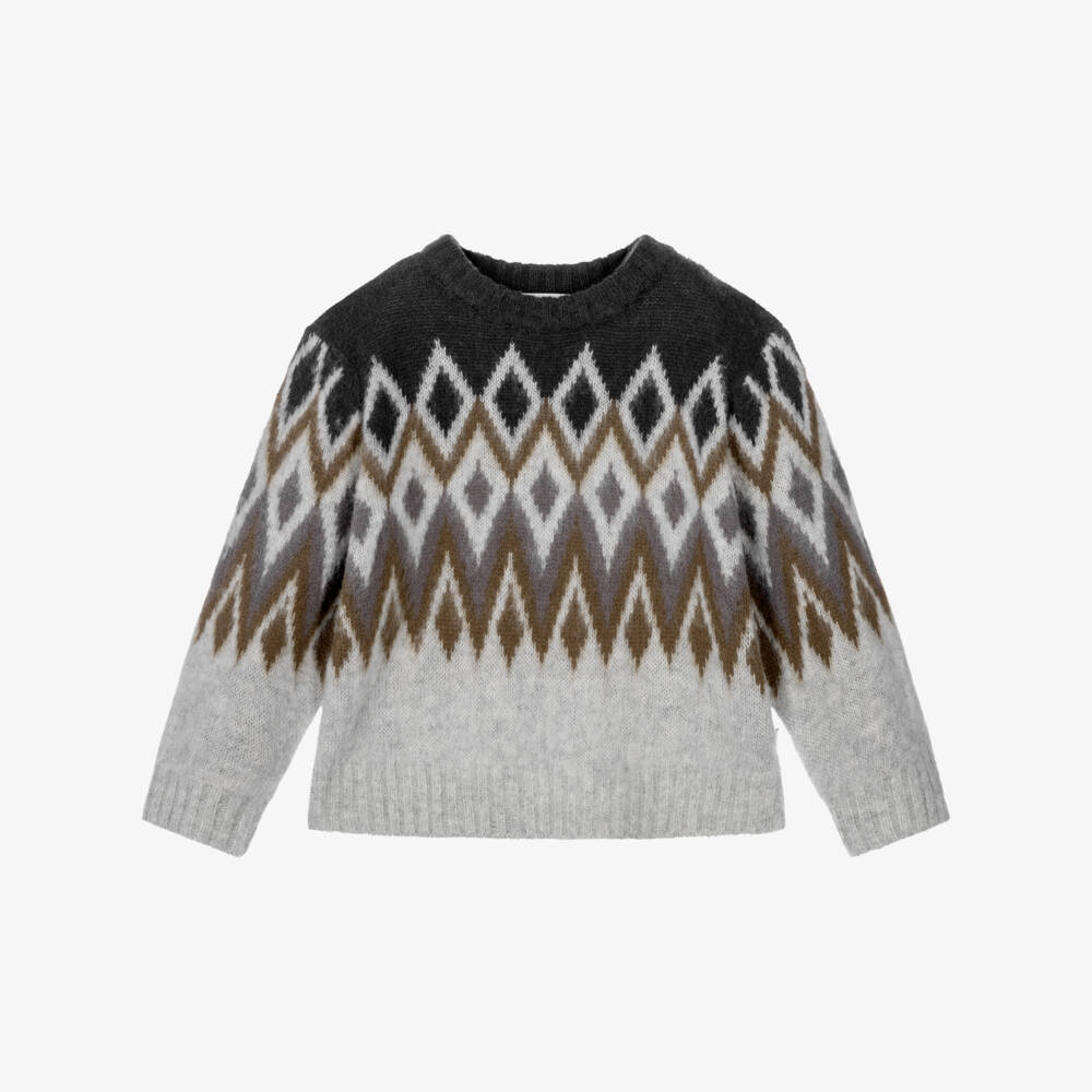 Molo-Boys Grey Wool Knit Patterned Sweater | Childrensalon