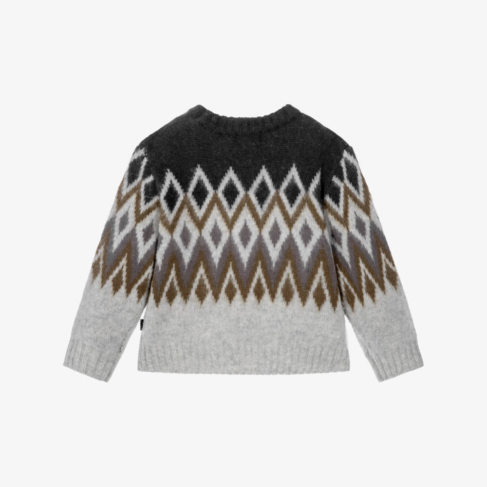 Molo-Boys Grey Wool Knit Patterned Sweater | Childrensalon